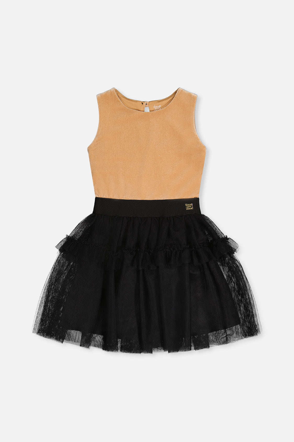 Bi-Material Sleeveless Dress Beige And Black-0