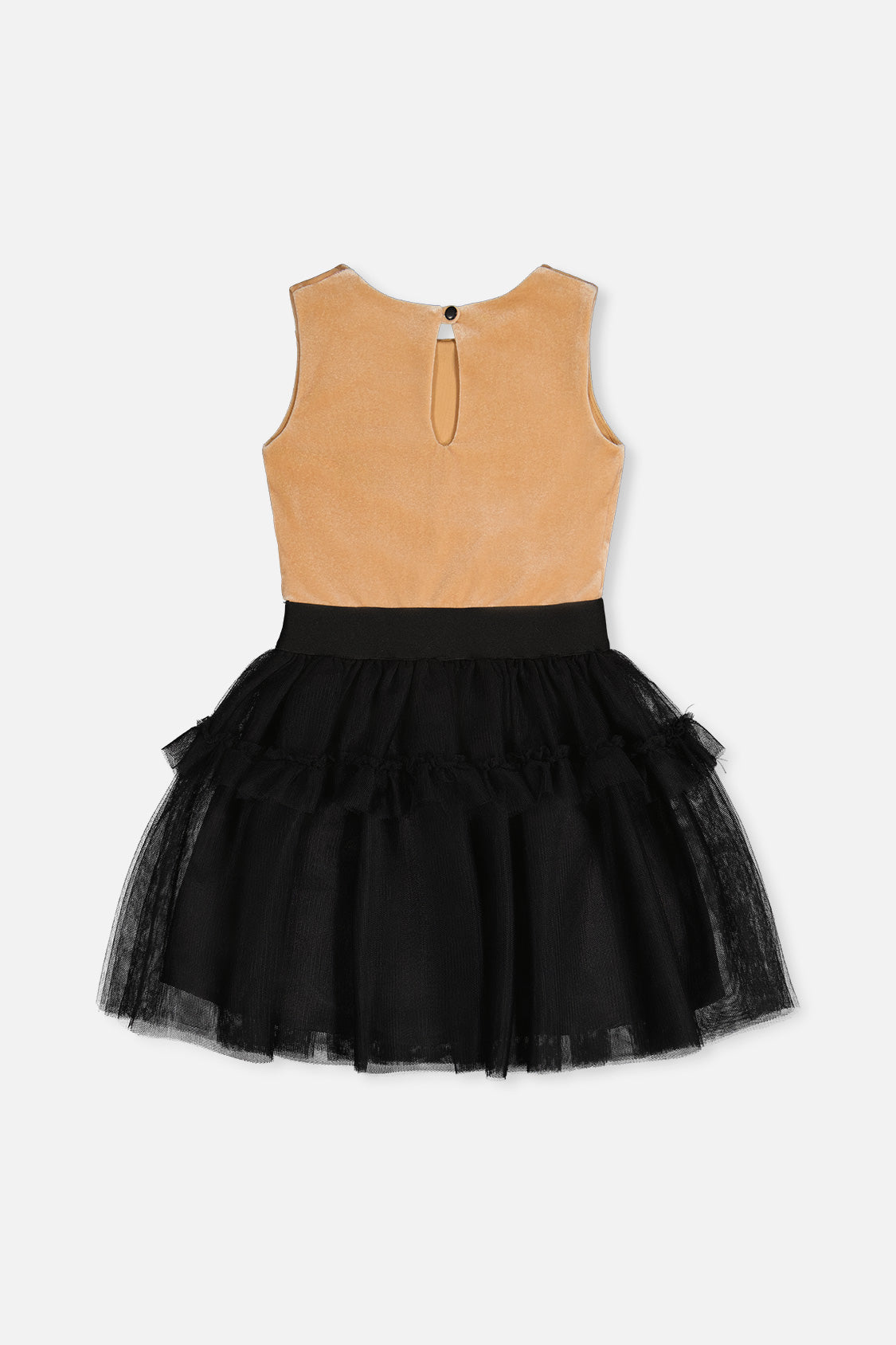 Bi-Material Sleeveless Dress Beige And Black-4