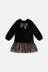 Bi-Material Raglan Sleeves Dress Black And Gold-0