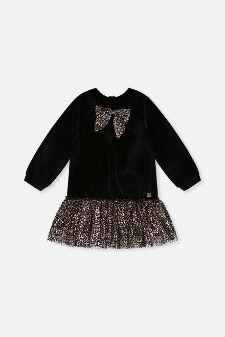 Bi-Material Raglan Sleeves Dress Black And Gold-0