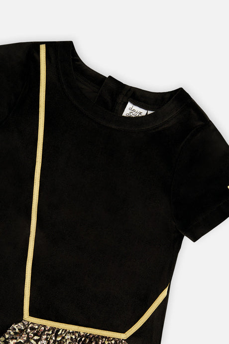 Additional view of the black and gold sleeveless A-line dress by Deux par Deux