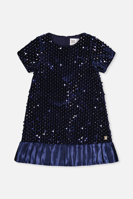 Short Sleeve A-Line Dress Dark Blue-0