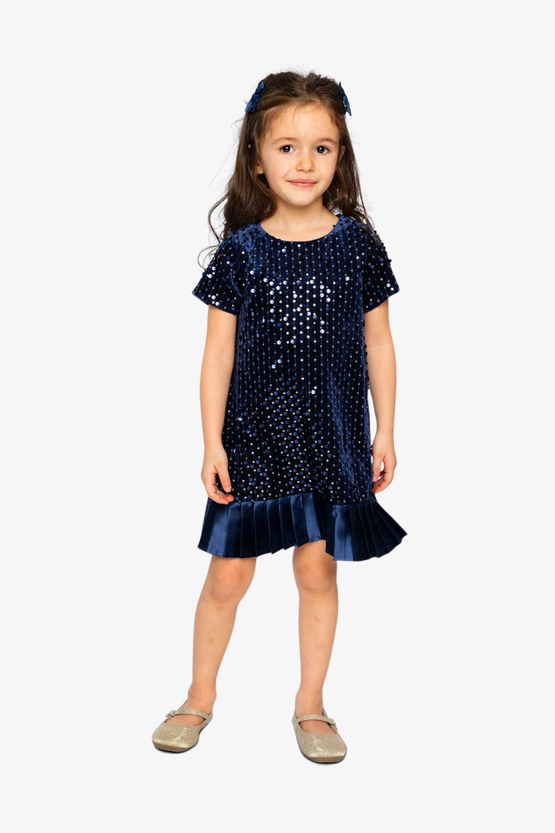 Short Sleeve A-Line Dress Dark Blue-1