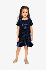 Short Sleeve A-Line Dress Dark Blue-1