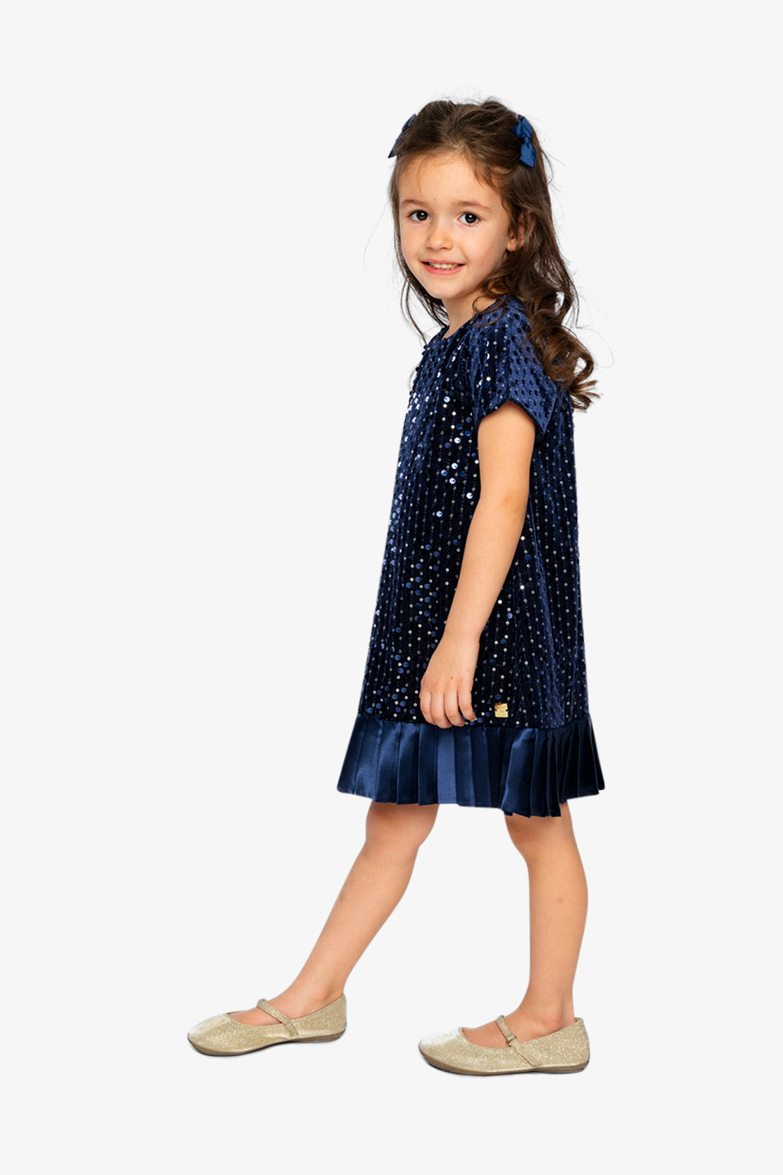 Short Sleeve A-Line Dress Dark Blue-2