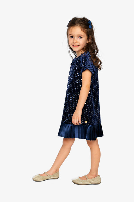 Short Sleeve A-Line Dress Dark Blue-2