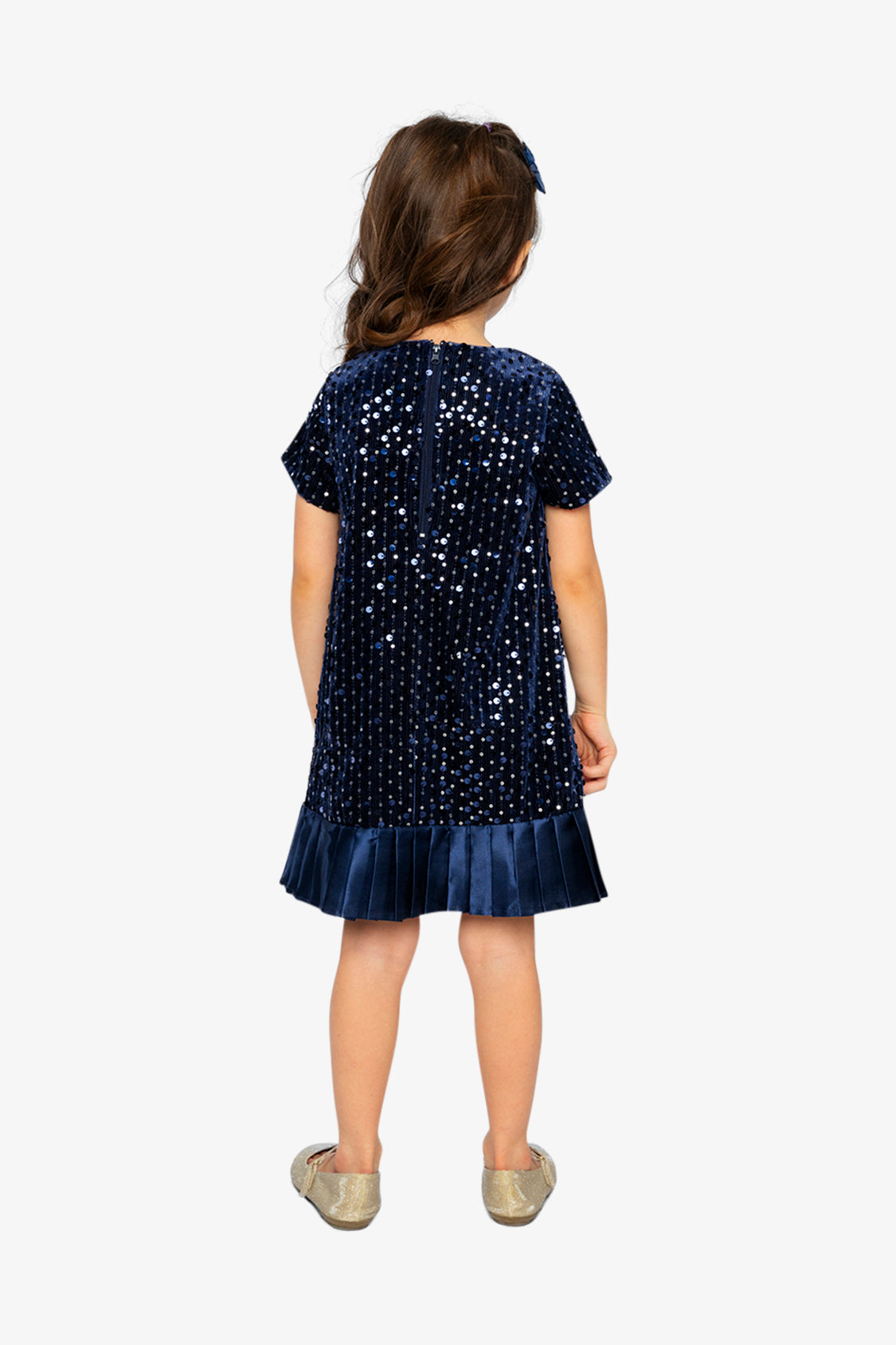 Short Sleeve A-Line Dress Dark Blue-3