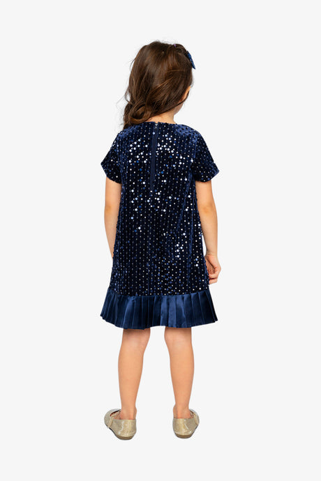 Short Sleeve A-Line Dress Dark Blue-3