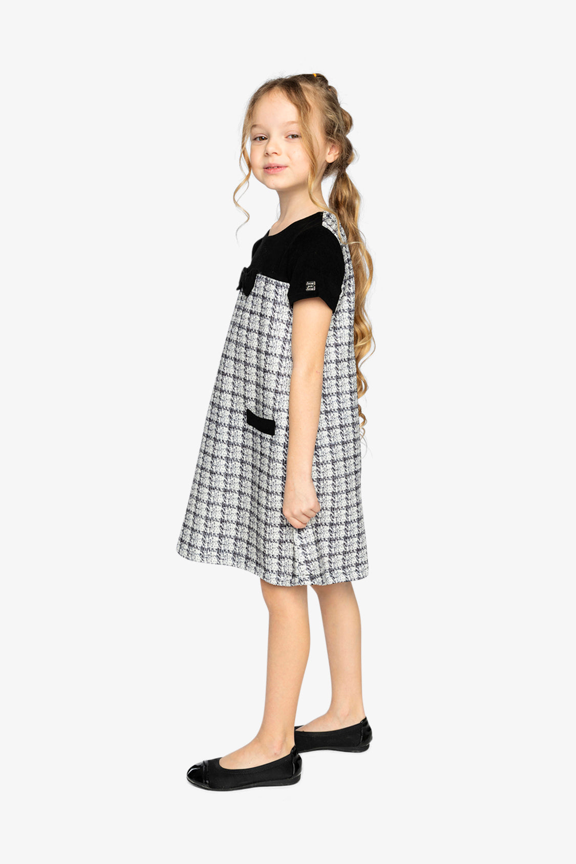 Sleeveless Knitwear A-Line Dress Black And White-3