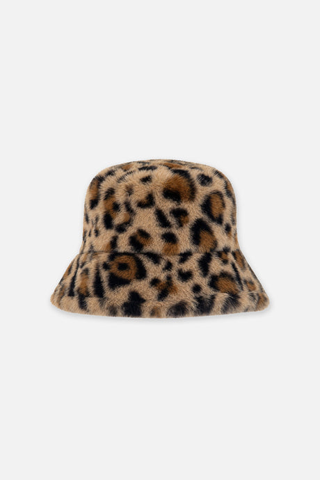 Faux Fur Bucket Hat Brown Leopard Print-2