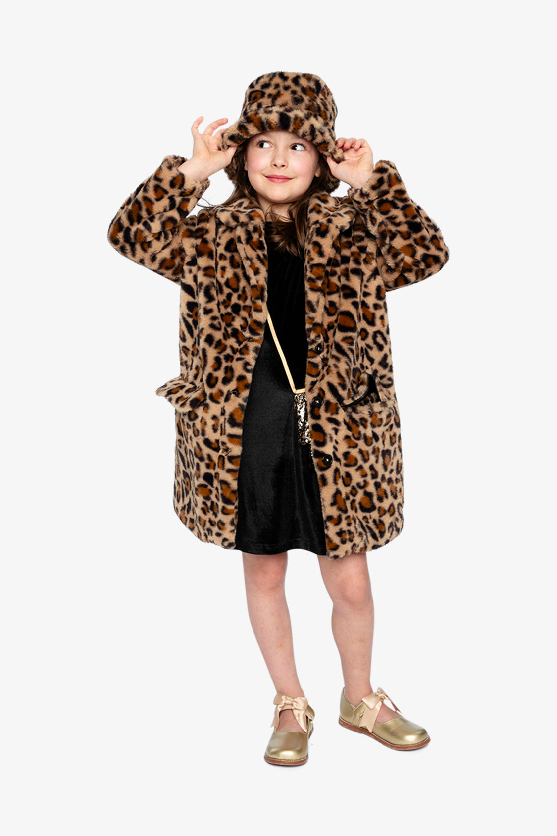 Faux Fur Bucket Hat Brown Leopard Print-3