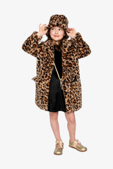 Faux Fur Bucket Hat Brown Leopard Print-3