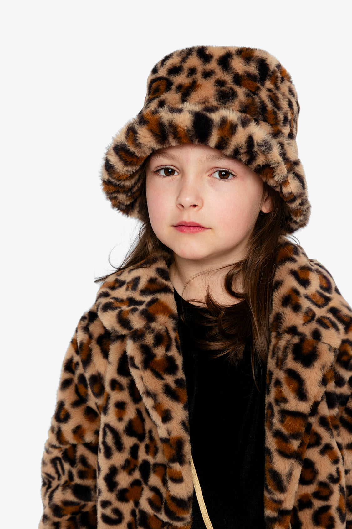 Faux Fur Bucket Hat Brown Leopard Print-1
