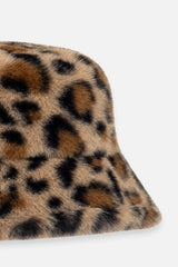 Faux Fur Bucket Hat Brown Leopard Print-4