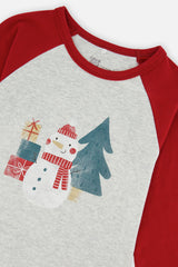 Organic Cotton Two Piece Christmas Pajama Set Beige Christmas Print-4