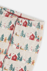 Deux par Deux Organic Cotton Two Piece Christmas Pajama Set Beige Christmas Print