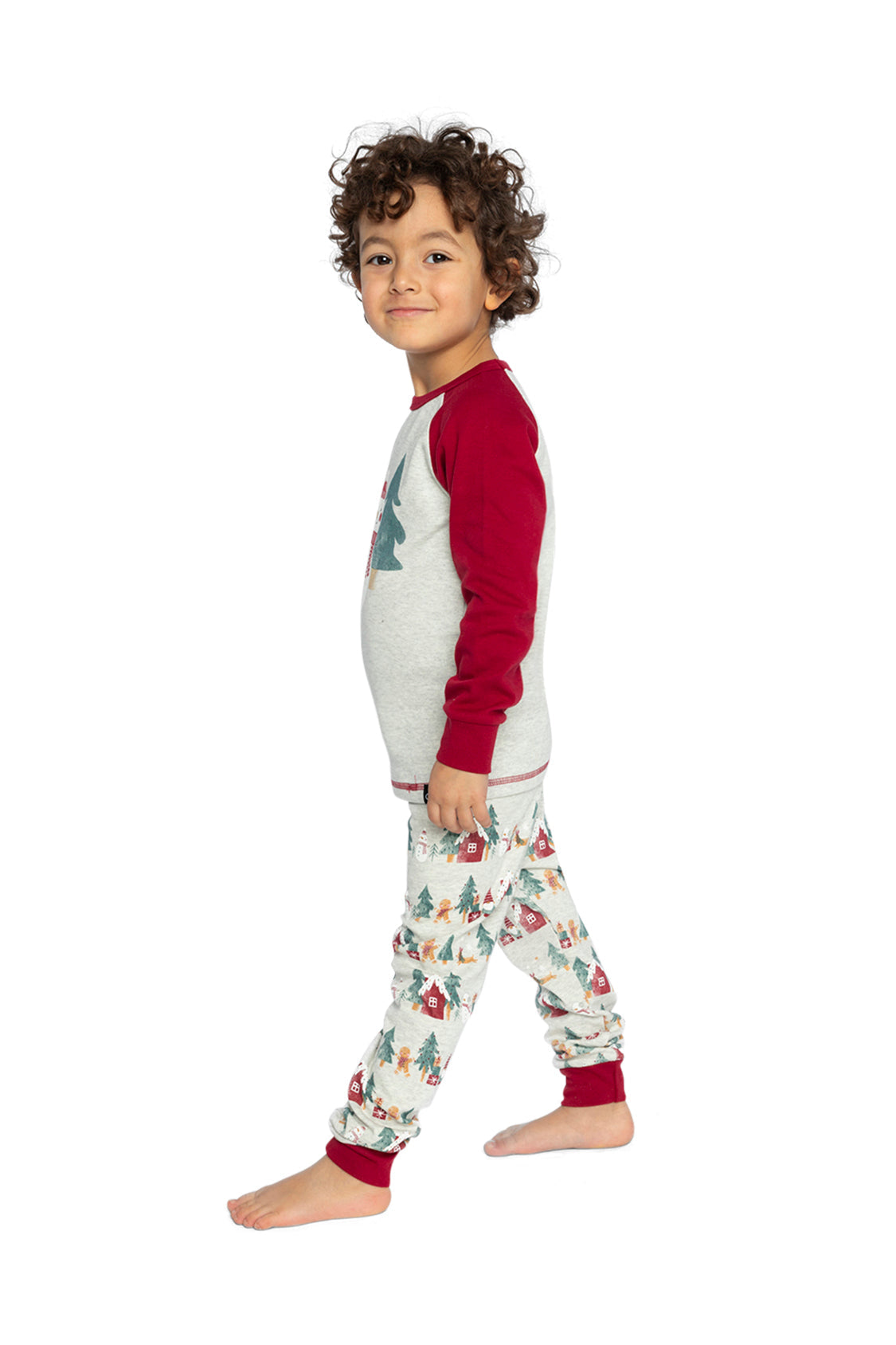 Organic Cotton Two Piece Christmas Pajama Set Beige Christmas Print-2