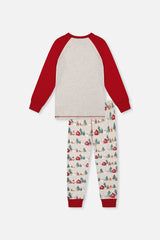Organic Cotton Two Piece Christmas Pajama Set Beige Christmas Print-4