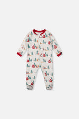 Baby Organic Cotton One Piece Christmas Pajama Beige Christmas Print-0