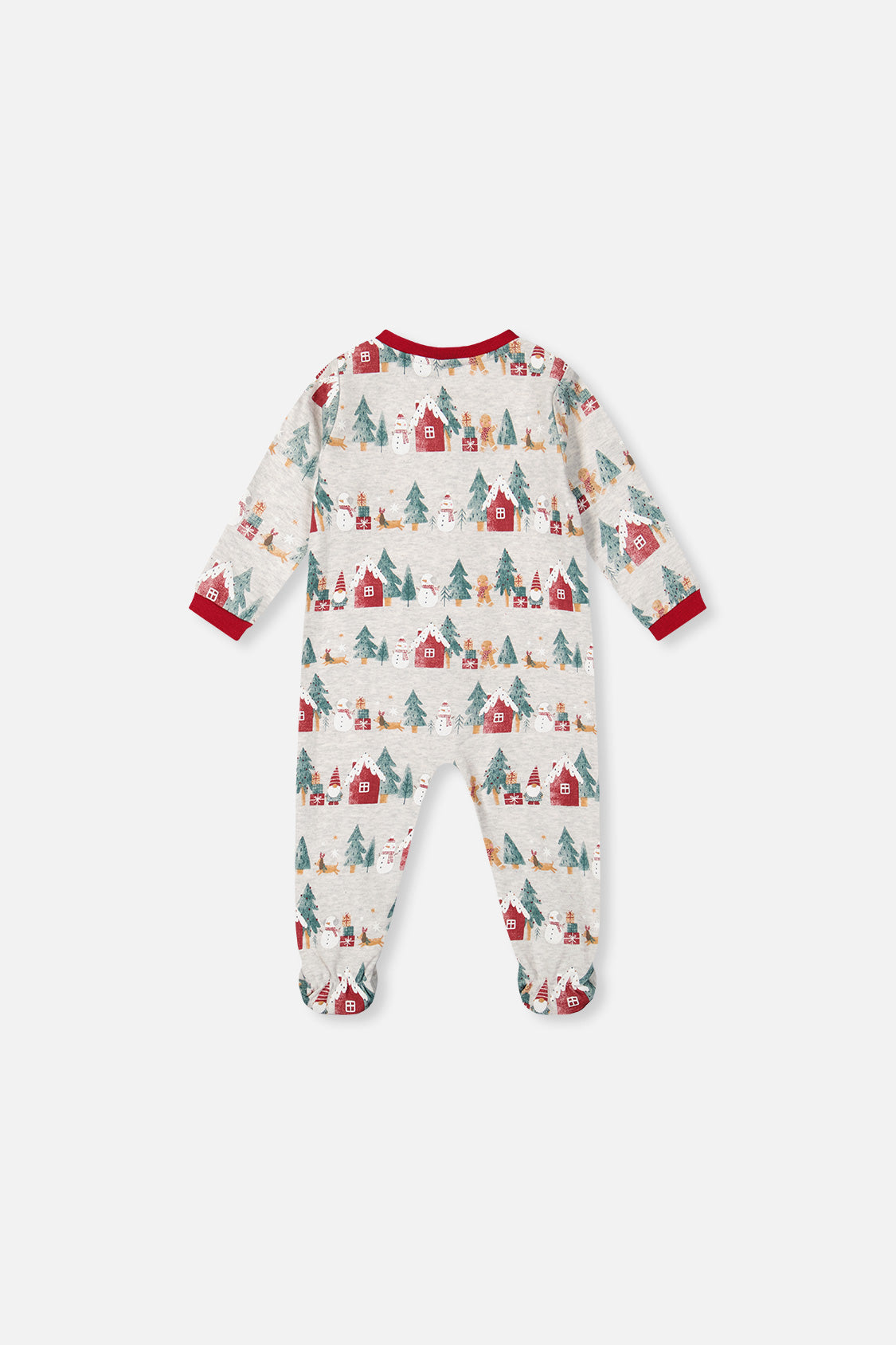 Baby Organic Cotton One Piece Christmas Pajama Beige Christmas Print-1