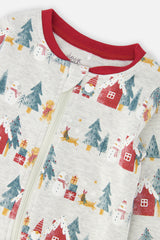 Baby Organic Cotton One Piece Christmas Pajama Beige Christmas Print-2