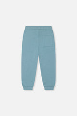 Deux par Deux kids fleece jogger sweatpants in pale turquoise, back view