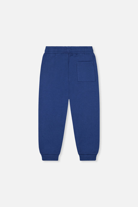 Deux par Deux kids fleece jogger sweatpants in blue, back view
