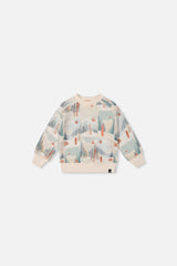 Baby Fleece Sweatshirt Beige Ski Print-0