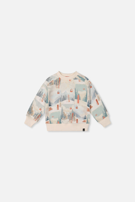 Baby Fleece Sweatshirt Beige Ski Print-0