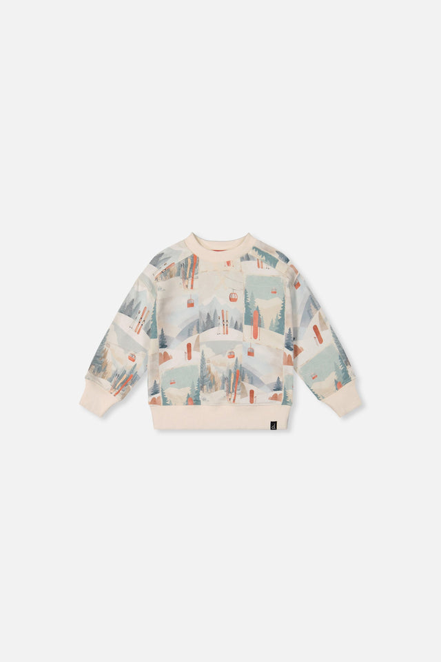 Baby Fleece Sweatshirt Beige Ski Print-0
