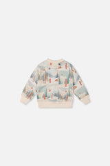 Baby Fleece Sweatshirt Beige Ski Print-1