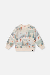 Fleece Sweatshirt Beige Ski Print-0