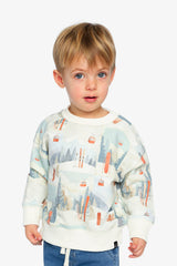 Fleece Sweatshirt Beige Ski Print-2