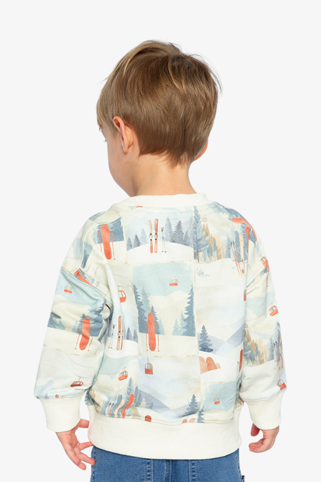 Fleece Sweatshirt Beige Ski Print-4