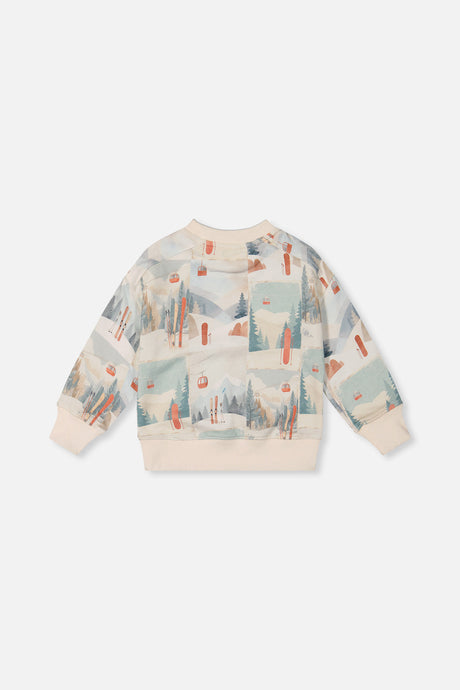 Fleece Sweatshirt Beige Ski Print-3