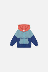Baby Full Zip Hooded Fleece Jacket Blue, Turquoise And Orange-0