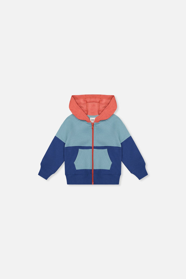 Baby Full Zip Hooded Fleece Jacket Blue, Turquoise And Orange-0