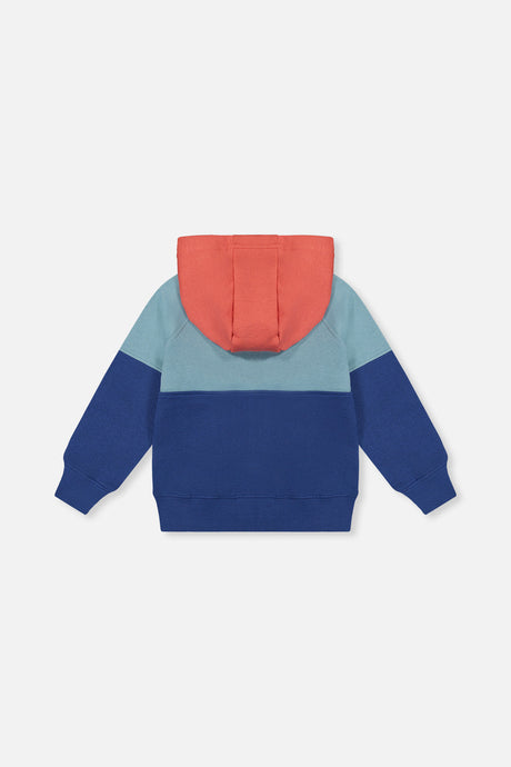 Full Zip Hooded Fleece Jacket Blue, Turquoise And Orange-3
