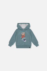Baby Hoodie With Screenprint Pale Turquoise-0