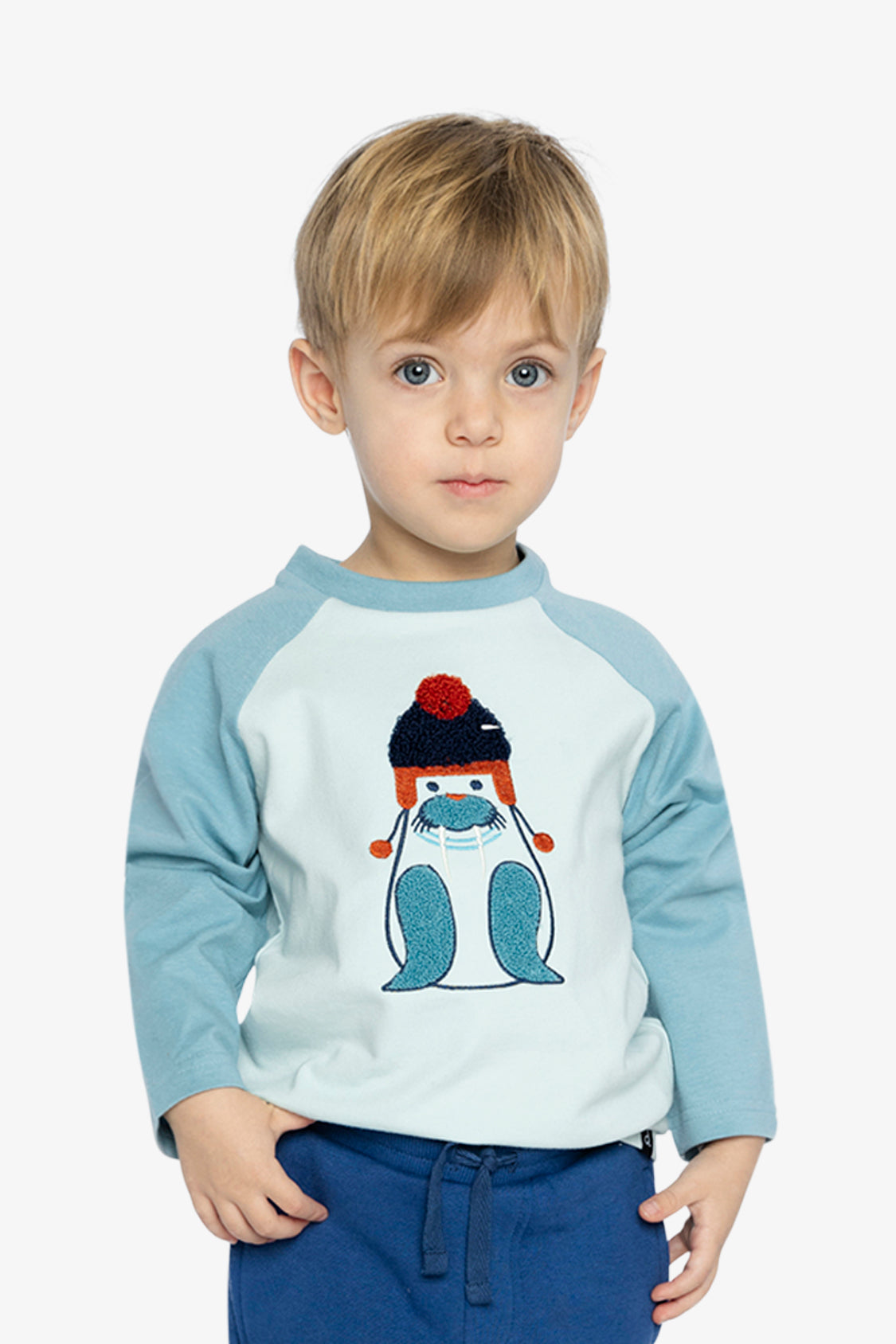 Long Sleeve Raglan Organic Cotton T-Shirt Very Pale Turquoise-1