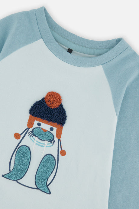 Deux par Deux Long Sleeve Raglan Organic Cotton T-Shirt Very Pale Turquoise