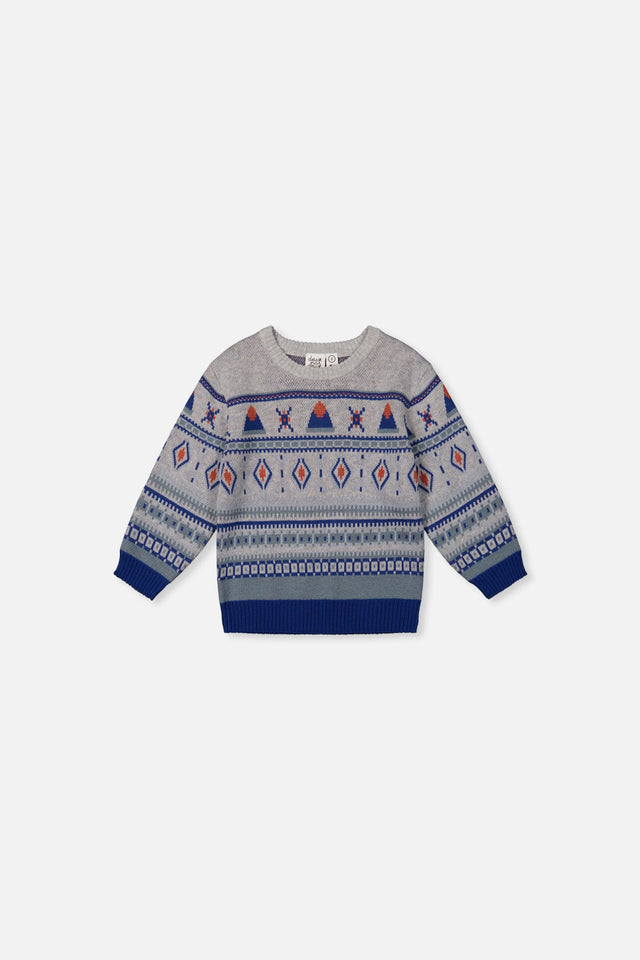 Baby Jacquard Knit Sweater Blue And Beige-0