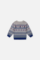 Baby Jacquard Knit Sweater Blue And Beige-1