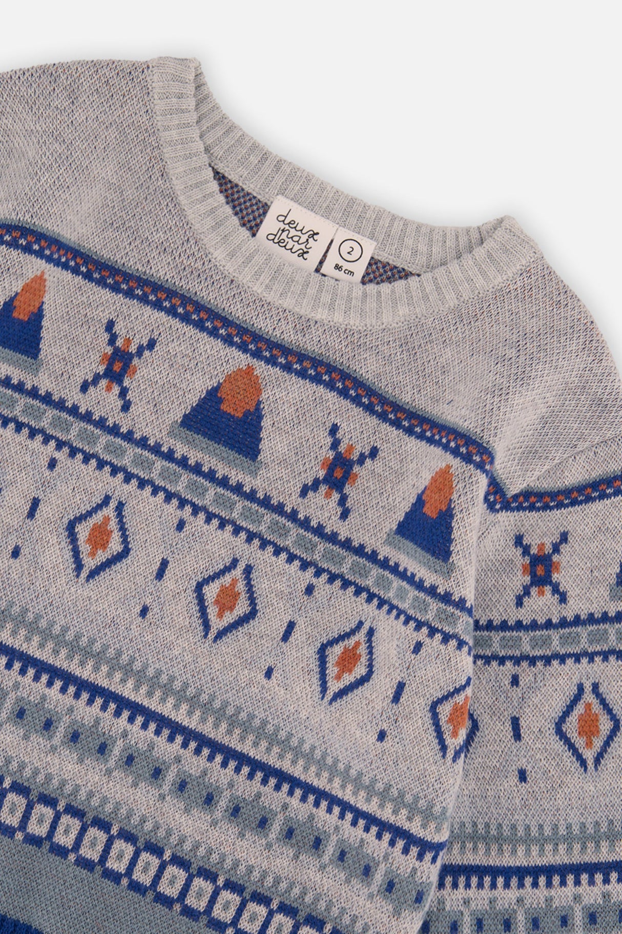 Baby Jacquard Knit Sweater Blue And Beige-2