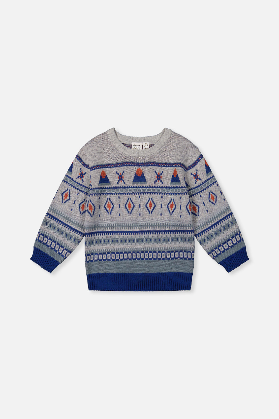 Jacquard Knit Sweater Blue And Beige-0