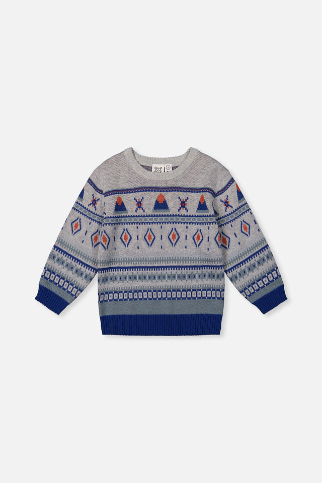 Jacquard Knit Sweater Blue And Beige-0