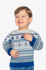 Jacquard Knit Sweater Blue And Beige-2