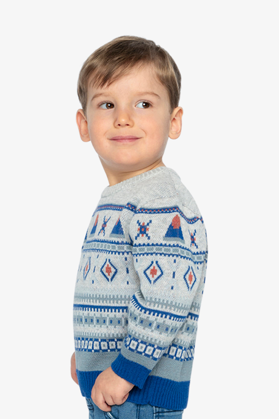 Deux par Deux Jacquard Knit Sweater Blue And Beige