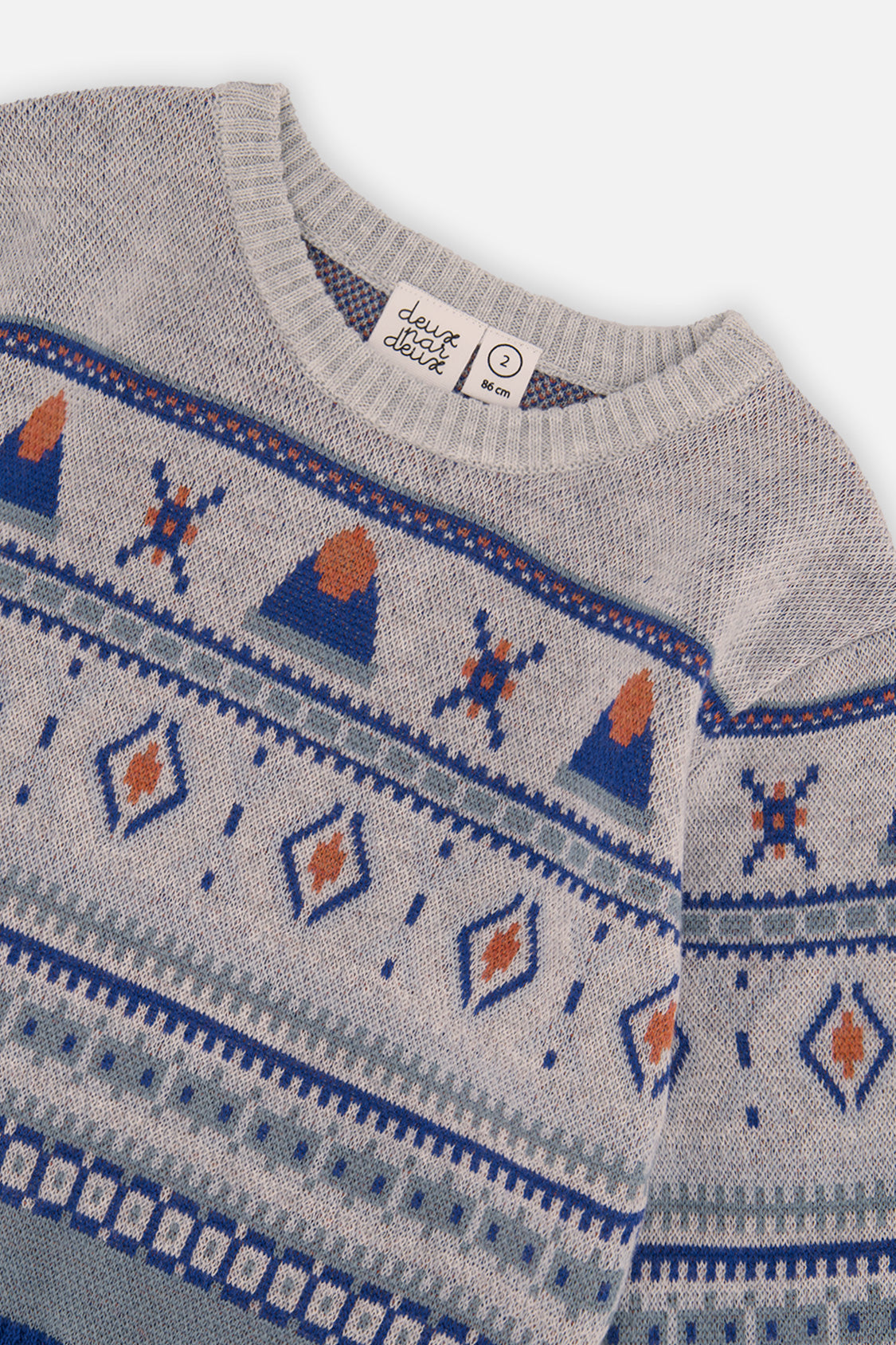 Deux par Deux Jacquard Knit Sweater Blue And Beige