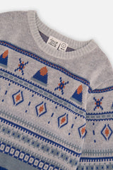 Deux par Deux Jacquard Knit Sweater Blue And Beige